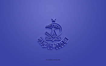 Hapoel Petah Tikva FC, creative 3D logo, blue background, Liga Leumit, 3d emblem, Israel Football Club, Petah Tikva, Israel, 3d art, football, Hapoel Petah Tikva FC 3d logo HD wallpaper