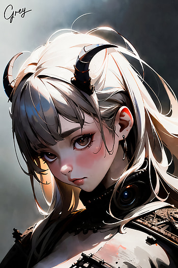 Anime, Original, horns, illustration, artificial intelligence, brown HD phone wallpaper