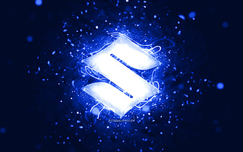 Suzuki dark blue logo, , dark blue neon lights, creative, dark blue abstract background, Suzuki logo, cars brands, Suzuki HD wallpaper