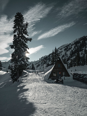 Winter, Nature, Snow, Mountain, Small House, Lodge, Snow Covered, Snowbound, Resort HD phone wallpaper