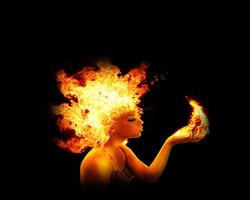 fire angel, girl, black, fire, alone HD wallpaper