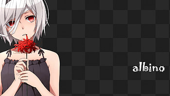 Albo, red yes, dress, sad, rose, anime, white hair, bite, short hair HD wallpaper