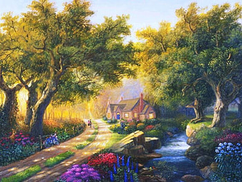 A Country Road, cottage, nature, art, painting HD wallpaper