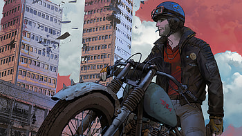 Biker, Abandoned Town HD wallpaper