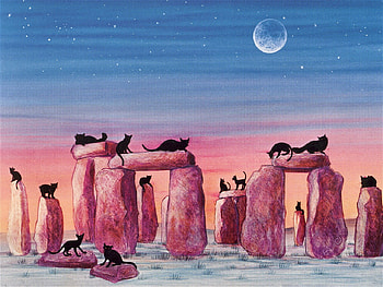 CAT-HENGE, sky, stars, moon HD wallpaper