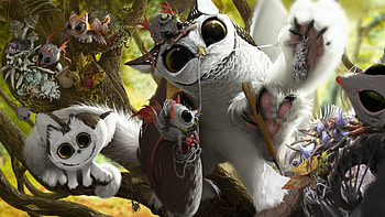 Meowls, pisici, bird, art, fantasy, cat, owl, creature, iro pagis HD wallpaper