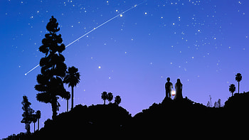 Couple At Starrty Night Watching Stars And Meteorite , couple, love, artist, artwork, digital-art HD wallpaper