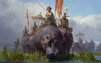 Monsoon, animal, art, tianhua xu, girl, people, hippopotamus, fantasy, game HD wallpaper