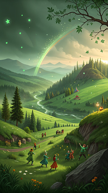 Magical St. Patrick's Day for Your , fantasy, landscape, elf, rainbow, fantasy landscape HD phone wallpaper