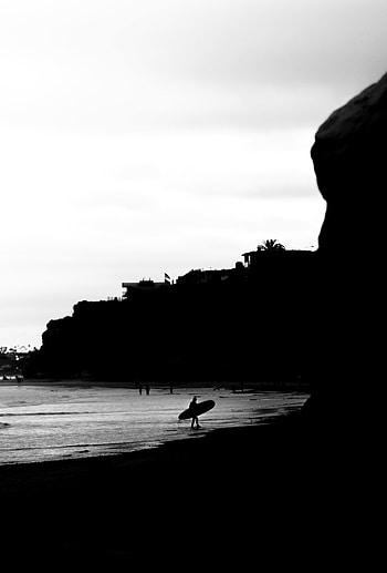 Serfing, Rocks, Coast, Bw, Chb, Surfer HD phone wallpaper