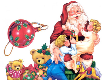 Santa Claus with children, children, holiday, bear, christmas, santa claus, new year HD wallpaper