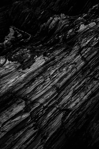 Close-up of a rugged, textured rock surface in black and white, highlighting natural formations. HD phone wallpaper