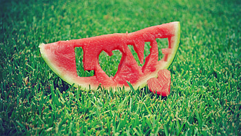 Carved watermelon love, Intricate fruit design, Close-up details, Artistic HD wallpaper