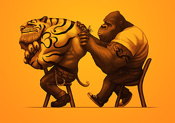 TattooArtist, tattoo, cartoon, orange, tiger HD wallpaper