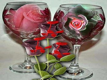 glass of beauty, purple, glass, pink, roses HD wallpaper