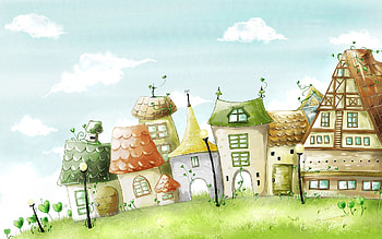 Houses, Grass, City, Building, Miscellanea, Miscellaneous, Imagination HD wallpaper