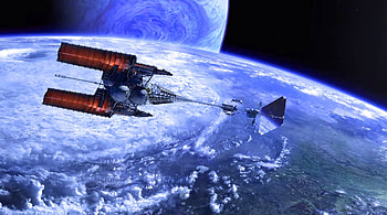 Earth & Pandora, blue, satellites, earth, magic, galaxy, planet, pandora, space HD wallpaper