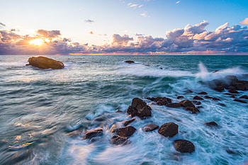 Nature, Stones, Waves, Horizon, Lumps, Blocks HD wallpaper