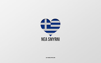 I Love Nea Smyrni, Greek cities, Day of Nea Smyrni, gray background, Nea Smyrni, Greece, Greek flag heart, favorite cities, Love Nea Smyrni HD wallpaper