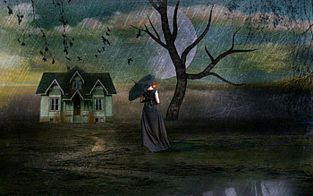 Dark nights, umbrella, house, goth, girl, nights, dark HD wallpaper