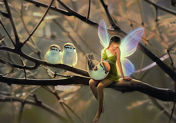 Fairy, frumusete, bird, fantasy, luminos, pasari, tree, egg, mini, spring HD wallpaper