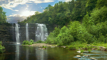 Salmon River Falls near Pulaski, NY, river, rocks, usa, stones, clouds, trees, sky, mountains, cliff HD wallpaper