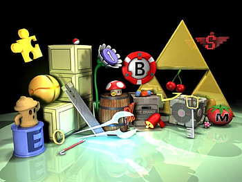 video game tools, key sword, videogame, poke ball, sword, mushroom, puzzle piece, smart bomb, video game, crate, tri force HD wallpaper