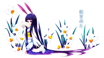 Bunny Girl, blue, sexy, kimono, hot, cute, beautiful, beauty, anime girl, purple, cool, flowers HD wallpaper