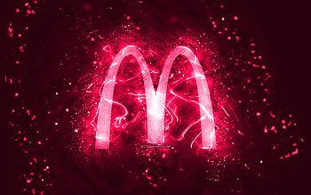 McDonalds pink logo, , pink neon lights, creative, pink abstract background, McDonalds logo, brands, McDonalds HD wallpaper