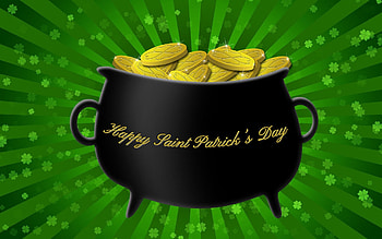 Happy St. Patrick's Day, shamrocks, Saint Patricks Day, gold coins, gold, Patricks Day, pot of gold, coins, St Patricks Day, clovers, pot HD wallpaper