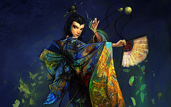 Fantasy, Dance, Girl, Kimono, Fan HD wallpaper