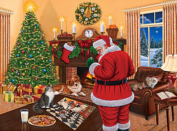 Santa solves the puzzle, winter, holiday, christmas, puzzle, santa HD wallpaper