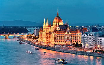 Budapest, evening, Hungarian Parliament Building, sunset, Danube, Budapest panorama, Hungary, Budapest cityscape HD wallpaper
