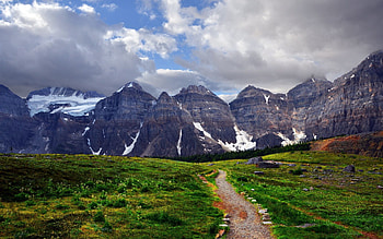 Nature, Grass, Sky, Mountains, Clouds, Rocks, Path, Grey, Trail, Contrast HD wallpaper