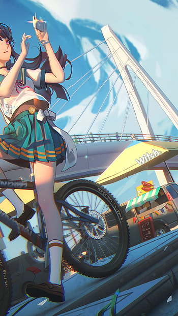 Girl and Bike, Fashionable duo, Urban background, Auto HD phone wallpaper