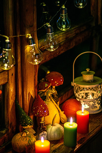Autumn, Miscellanea, Miscellaneous, Lamp, Glow, Garland, Candle HD phone wallpaper