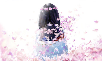 Cherry flowers, anime girl, original HD wallpaper