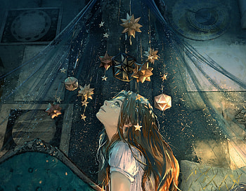 Counting stars, star, fantasy, art, yuumei, luminos, girl HD wallpaper