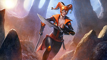 Adele Harlequin, blue, sword, girl, orange, juggernaut wars, woman, fantasy, game HD wallpaper