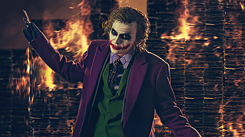 Heath Ledger Joker Cosplay Burning Buildings , joker, superheroes, cosplay HD wallpaper