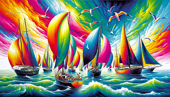 Colorful Sailboats - Vibrant Ocean Regatta Art, sailing, colorful, boat, ocean HD wallpaper
