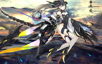 Are you ready?, pixiv fantasia, gamw, yellow eyes, awesome, universe, stars, uiverse, long hair, beauty, nice, palnet, planet, kiwamu, blonde hair, mecha girl, water, female, sexy, sweet, sea, magic, beautiful, black hair, anime girl, anime, fantasy, pretty, cool, fighter, sky HD wallpaper