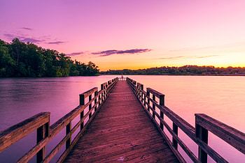 Nature, Sunset, Sky, Lake, Pier HD wallpaper