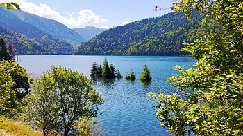 Lake Near Retezat Mountains, Romania, water, island, clouds, landscape, trees, sky HD wallpaper