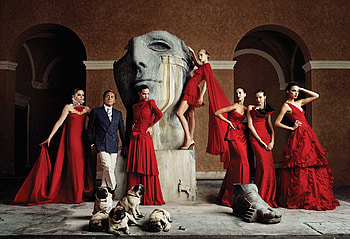 Rojo Valentino, models female, designer, graphy, art, valentino, people, dress, museum, fashion, red, top models HD wallpaper