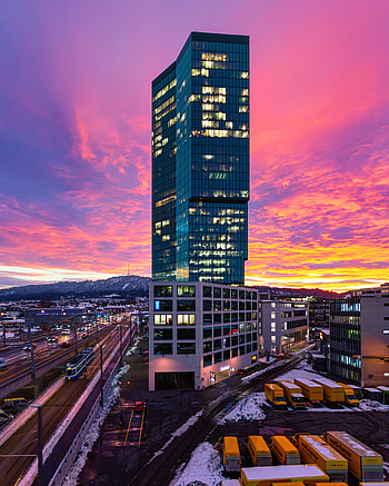 Cities, Sunset, Violet, City, Skyscraper, Building, Road, Purple HD phone wallpaper