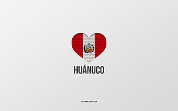 I Love Huanuco, Peruvian cities, Day of Huanuco, gray background, Peru, Huanuco, Peruvian flag heart, favorite cities, Love Huanuco HD wallpaper