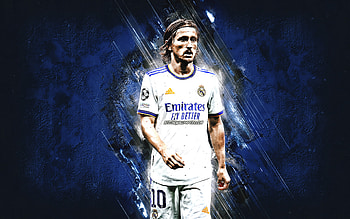 Luka Modric, Real Madrid, Croatian footballer, midfielder, blue stone background, La Liga, Spain, Champions League, football HD wallpaper
