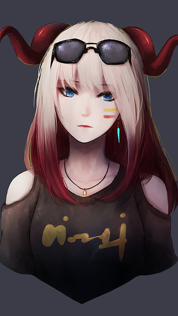 Anime Girl, blue eyes, glasses, horns, Anime, Original HD phone wallpaper