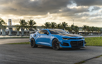 2022, Chevrolet Camaro ZL1, , blue sports coupe, exterior, front view, Camaro tuning, blue Camaro, american cars, Chevrolet HD wallpaper